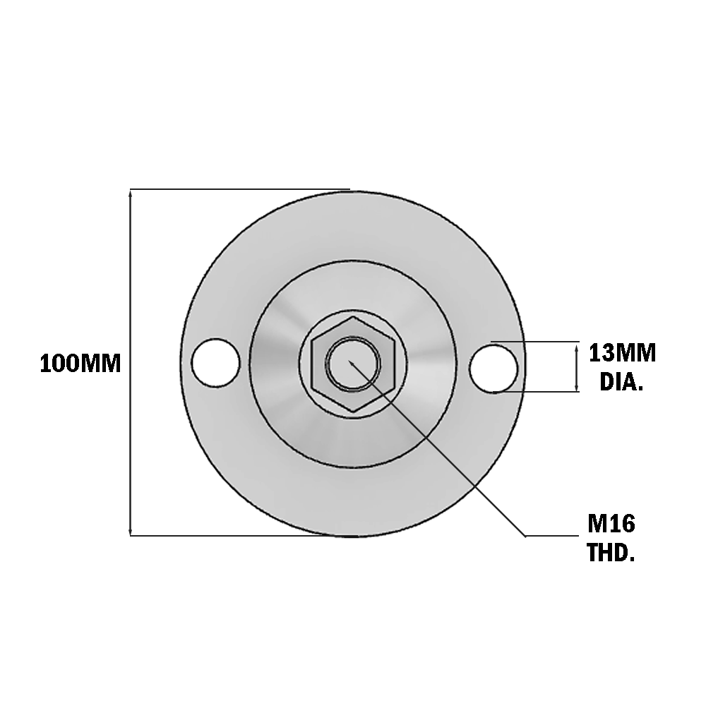 30-M16D100M-1 MODULAR SOLUTIONS FOOT PAD - 100MM X M16 - METAL CLAD NBR ANTI-SLIP PAD